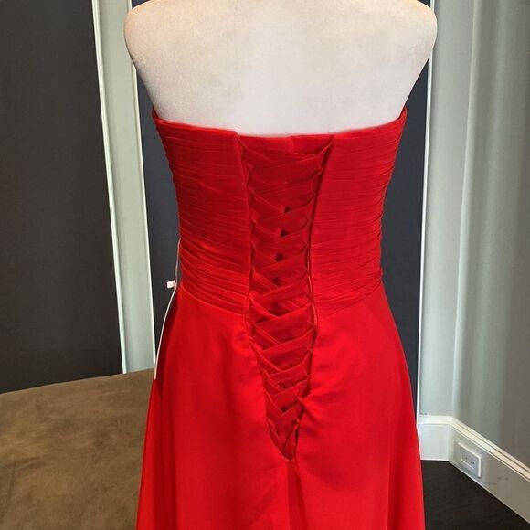 Women’s Full Length Red Chiffon Prom Party Dress Sweetheart Neckline Size 6 NWT - Picture 5 of 11